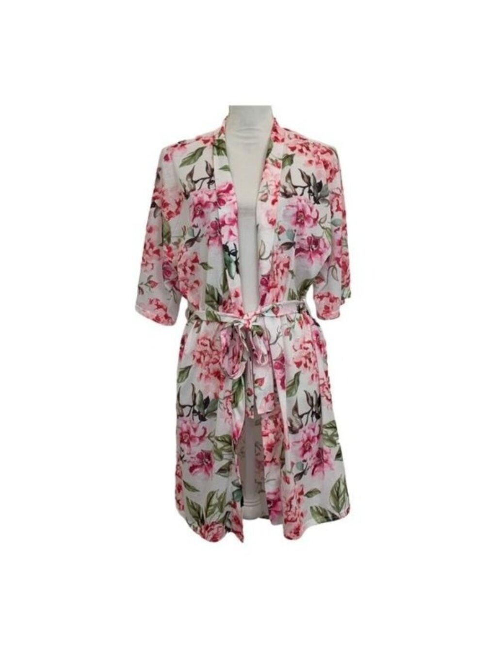 Show Me Your MuMu Floral Robe O/S Pink Boho Kimono Lounge Cover Up